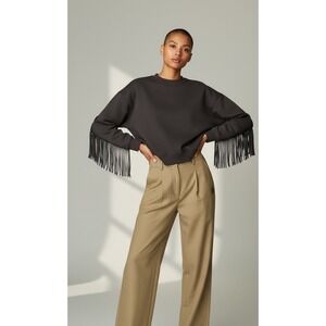 Clare V Le Drop Fringe Sweatshirt Gunmetal Gray New Tags Size Small Organic USA